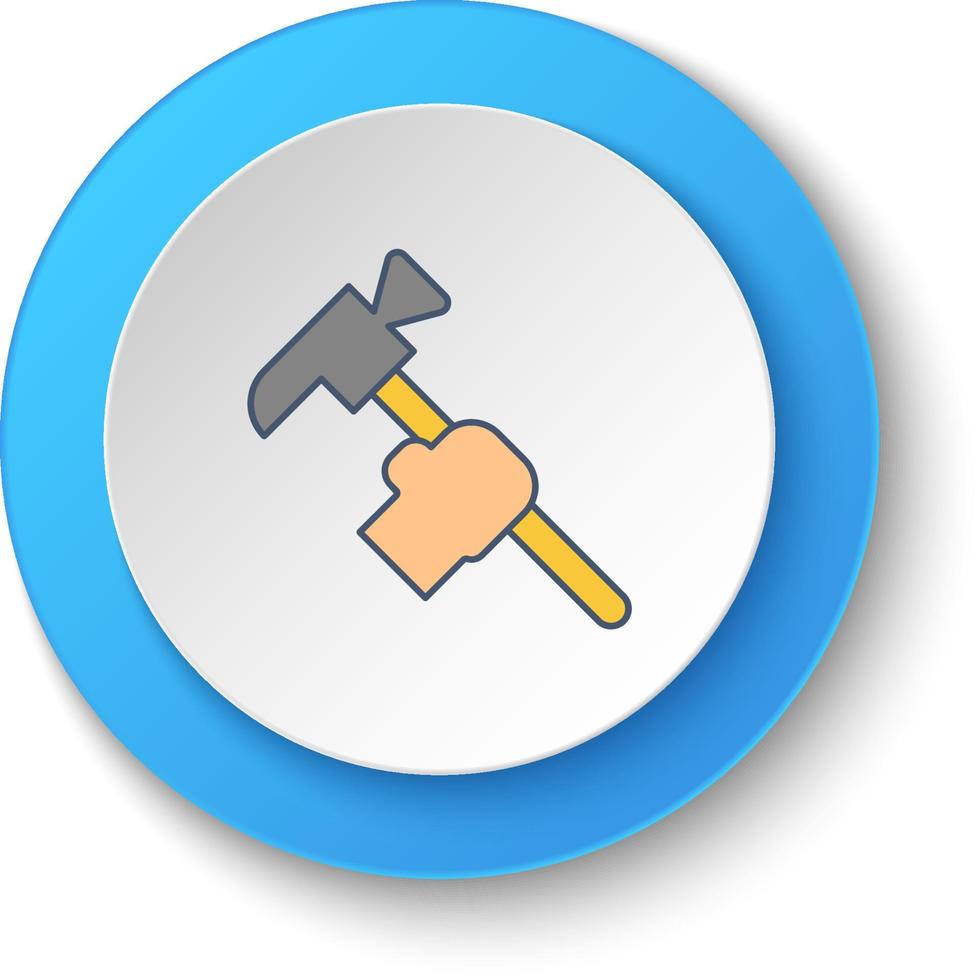 Round button for web icon, building, construction, industry, hammer. Button banner round, badge interface for application illustration . vector