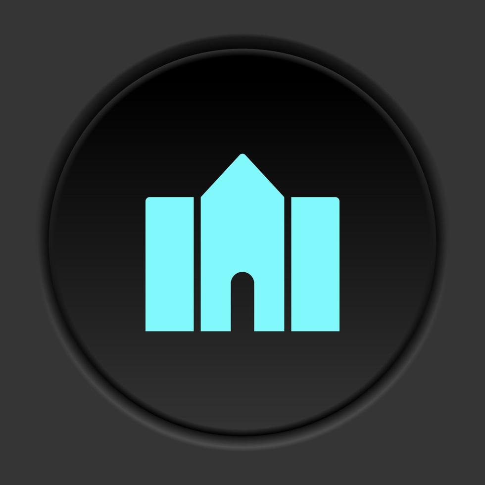 Round button icon, building, college. Button banner round, badge interface for application illustration on dark background vector