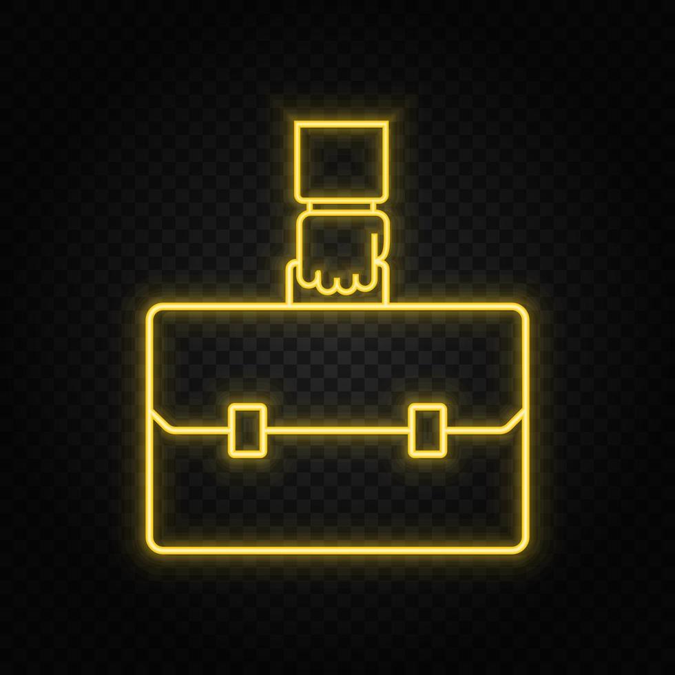 briefcase, portfolio neon icon. Blue and yellow neon vector icon. Transparent background