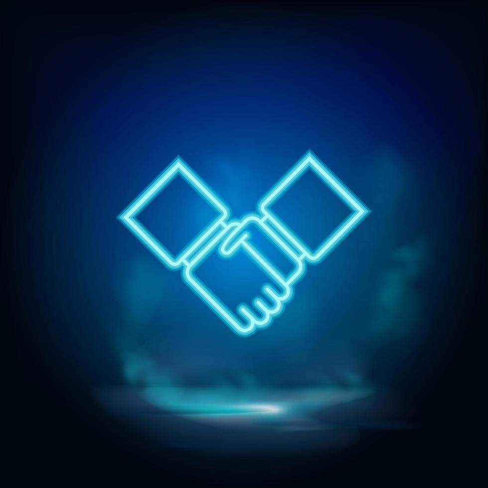 Agreement, handshake, neon vector icon. Blue neon, Business neon vector icon. Vector background