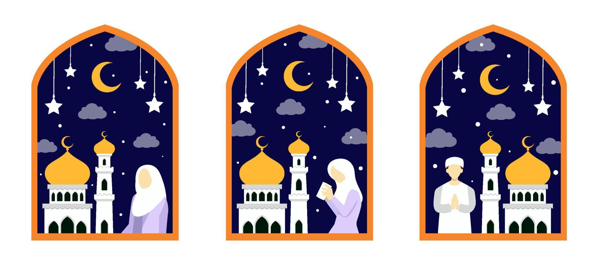 Ramadán escena haz plano diseño vector