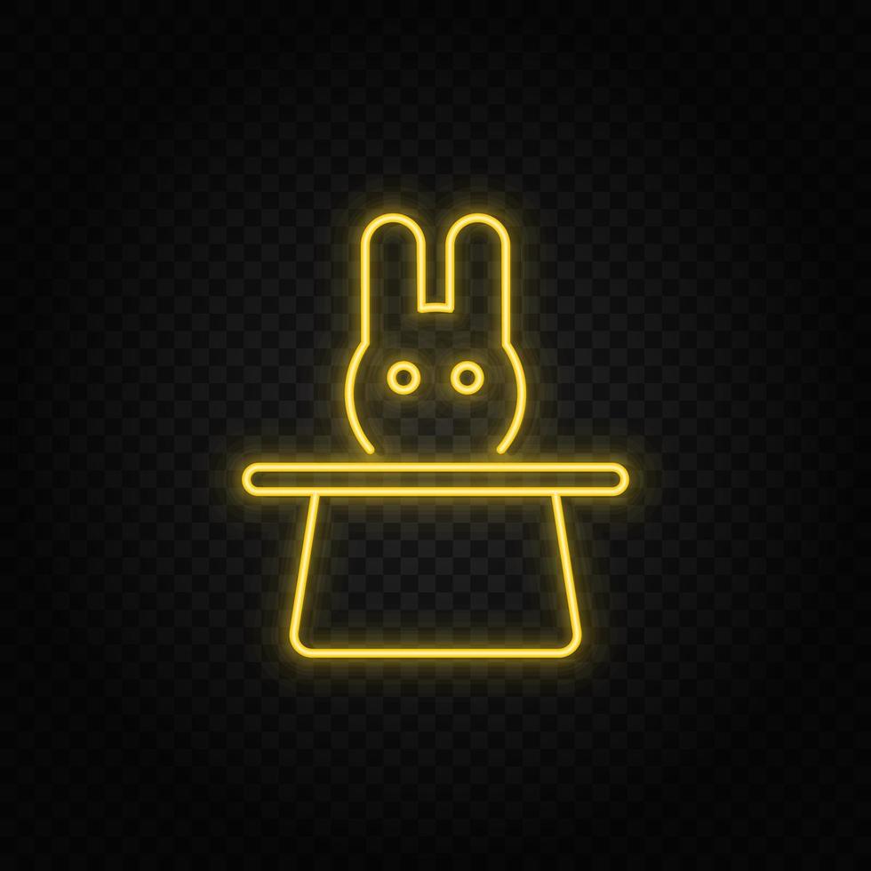 amarillo neón icono sombrero, conejo.transparente antecedentes. amarillo neón vector icono en oscuro antecedentes
