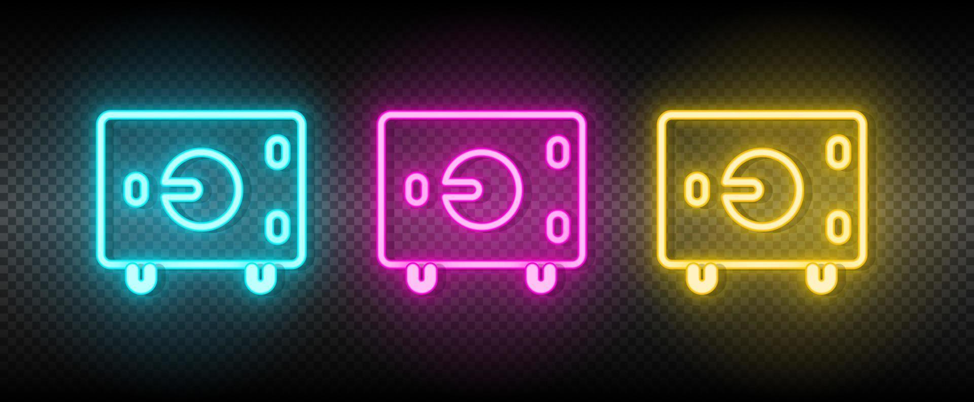 deposit, money, safe neon vector icon. Illustration neon blue, yellow, red icon set