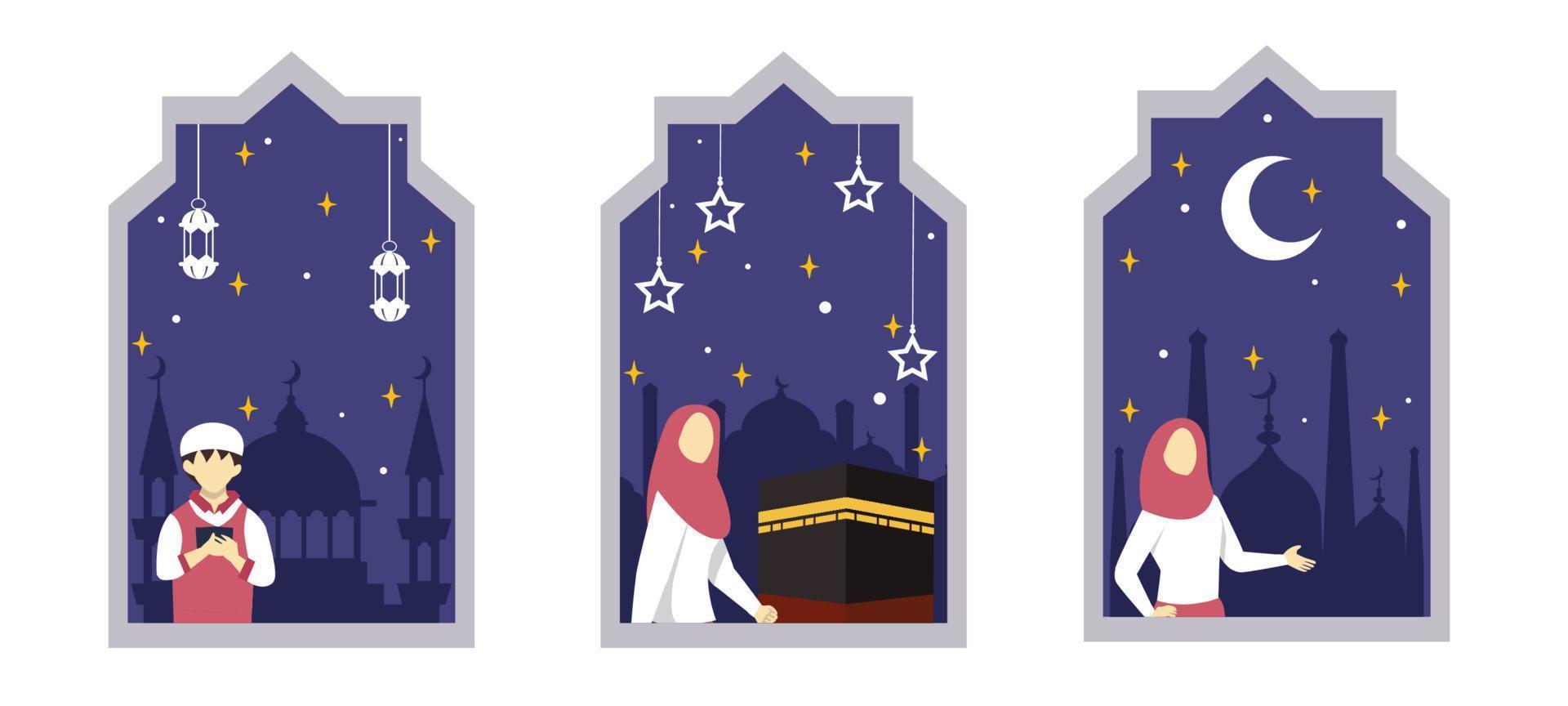 Ramadan Scene Bundle Flat Design vector