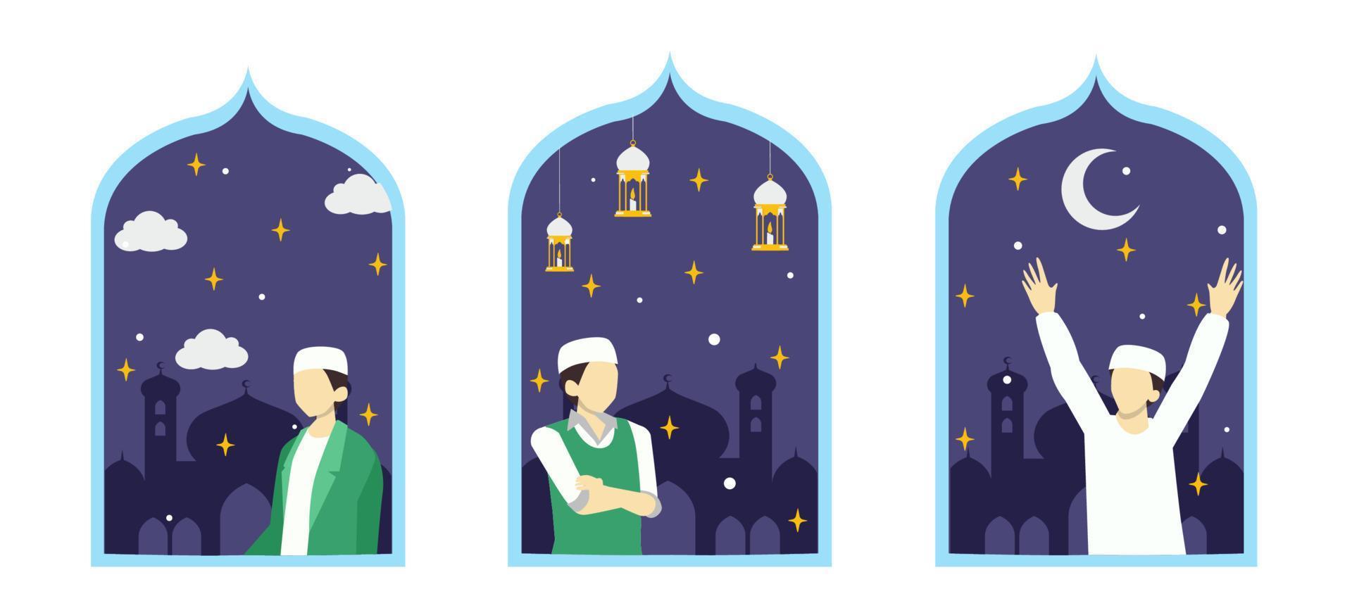 Ramadan Scene Bundle Flat Design vector