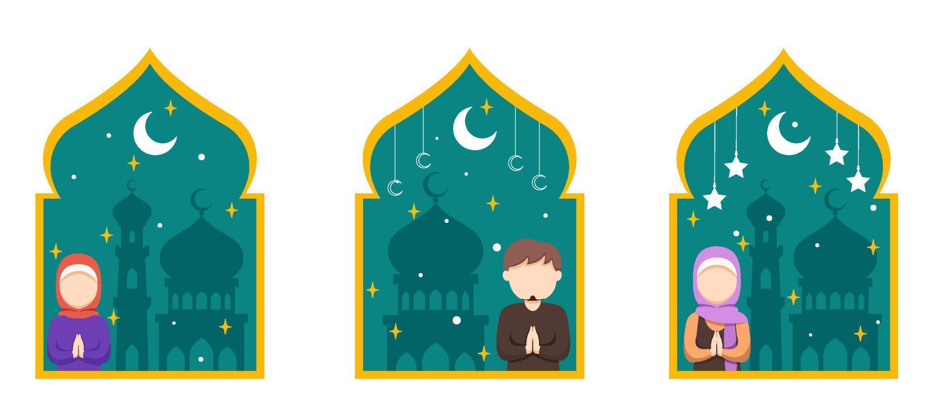 Ramadan Scene Bundle Flat Design vector