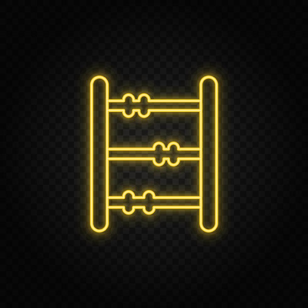 Yellow neon icon abacus, counting. Transparent background. Yellow neon vector icon on dark background
