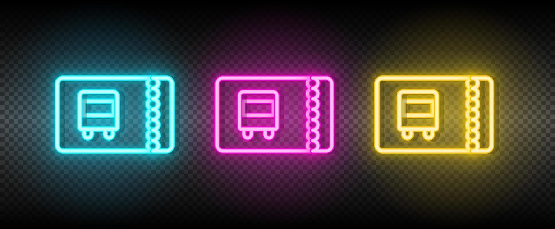 car, transport, ticket neon vector icon. Illustration neon blue, yellow, red icon set