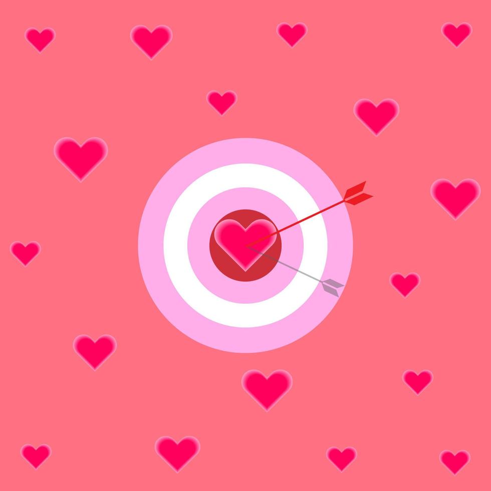 Arrow hit to heart in center of dartboard. vector