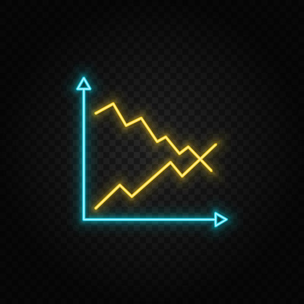 negocio crecimiento, grafico neón icono. azul y amarillo neón vector icono. transparente antecedentes