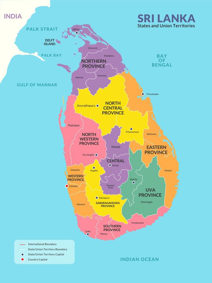 mapa de sri lanka con rodeando fronteras vector