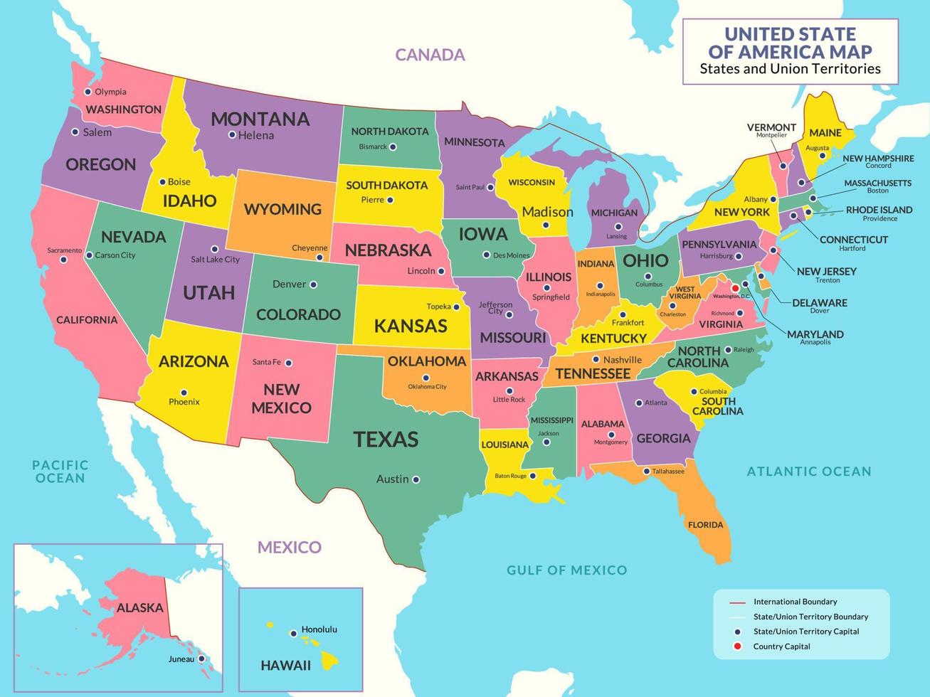 unido estados de America geográfico región país mapa para educación propósito vector