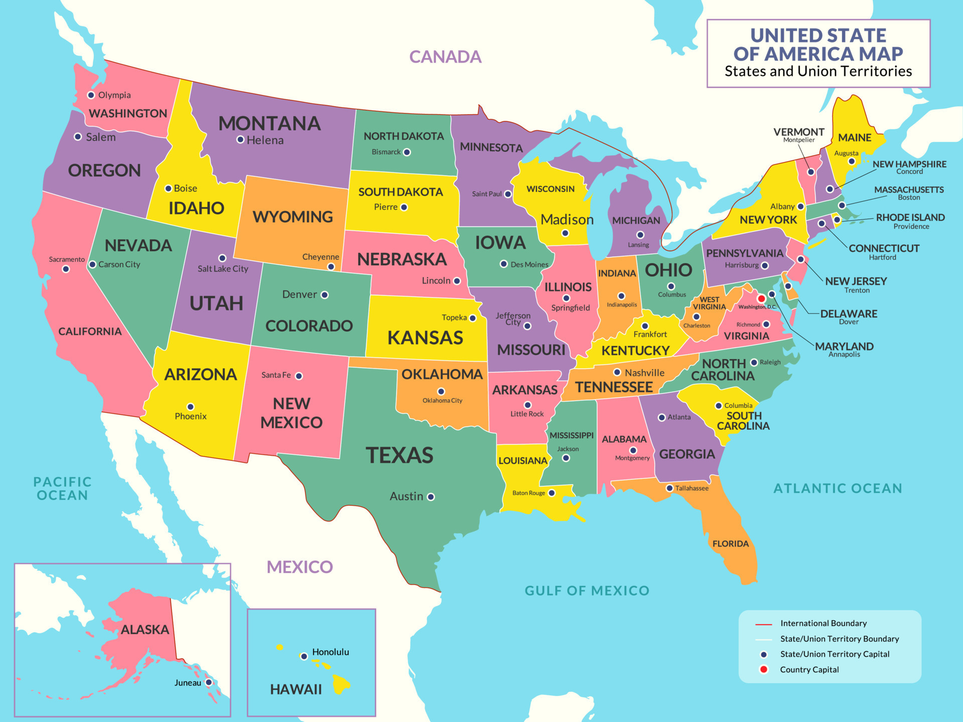 United States of America Geographic Region Country Map for Education ...