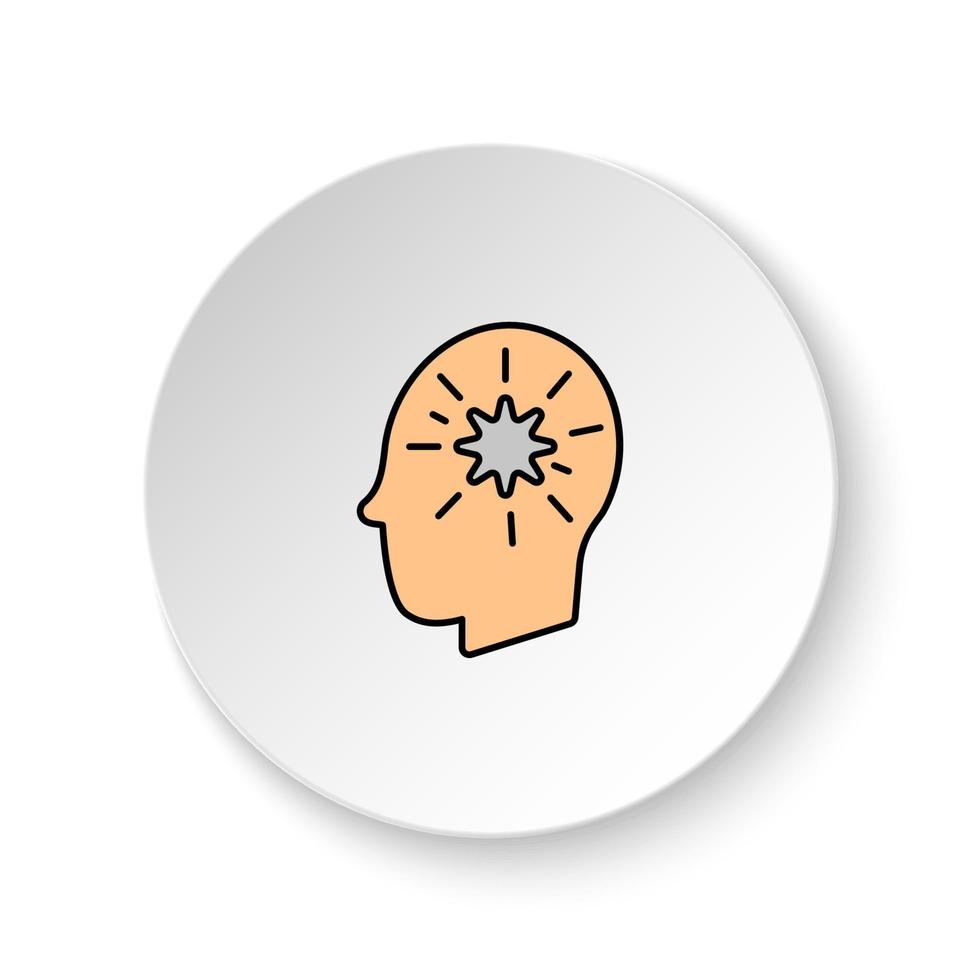 redondo botón para web icono, enfermedades, paciente, cerebro, pensamientos. botón bandera redondo, Insignia interfaz para solicitud ilustración en blanco antecedentes vector