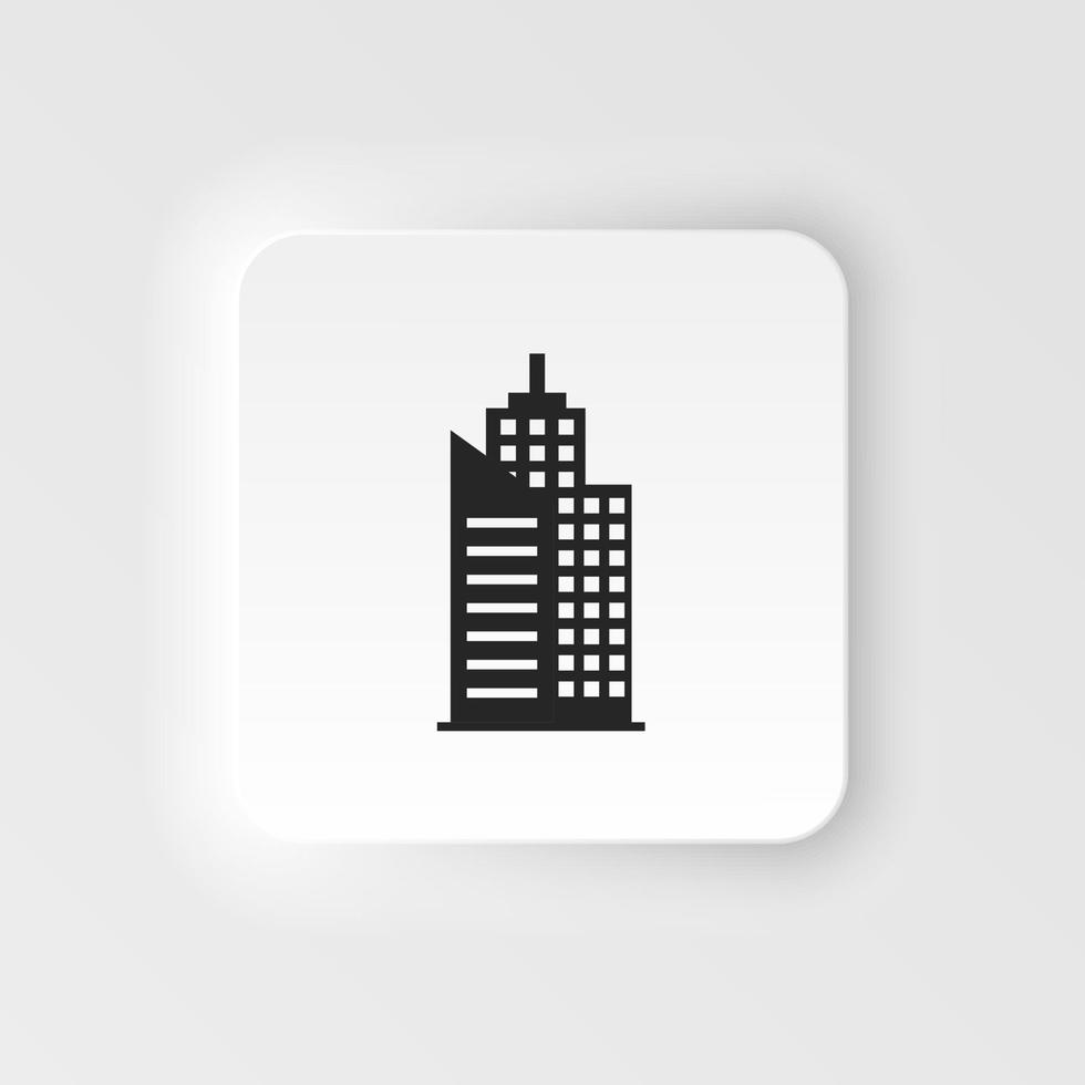 Building vector neumorphic style icon. Building illustration black an white vector neumorphic style icon isolated on white background - Vector. Building neumorphic style icon. .