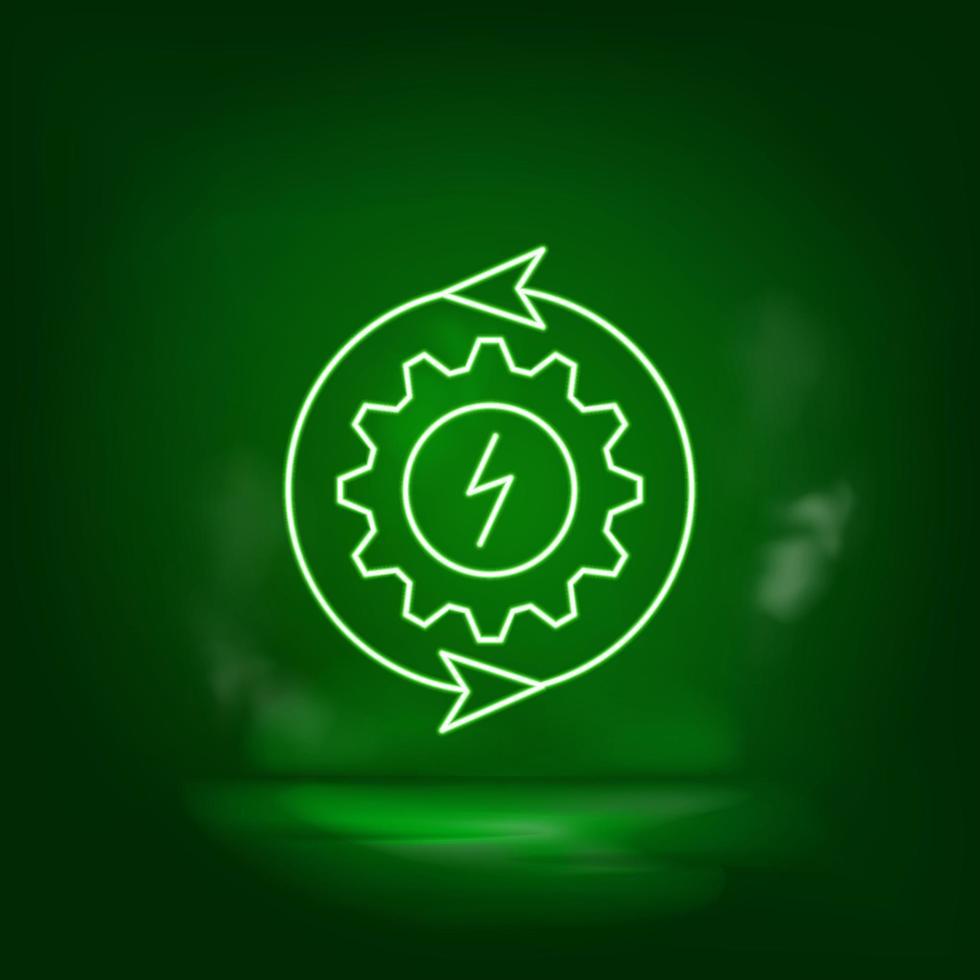 Settings, eco, energy neon vector icon. Save the world, green neon, Green background