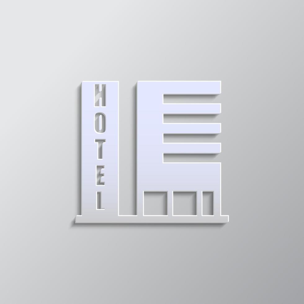 building, hotel paper style, icon. Grey color vector background- Paper style vector icon.