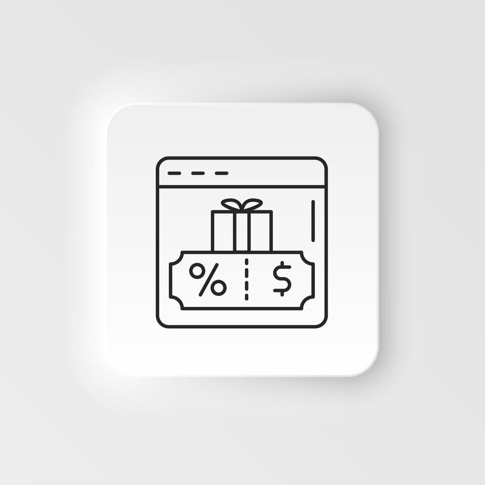 comercio electrónico neumorfo estilo vector icono web sitio, página, caja de regalo, cupón contorno vector icono icono conjunto