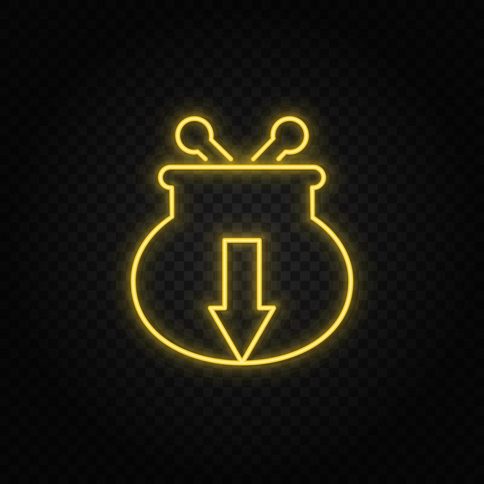 Yellow neon icon money, payment, wallet.Transparent background. Yellow neon vector icon on dark background
