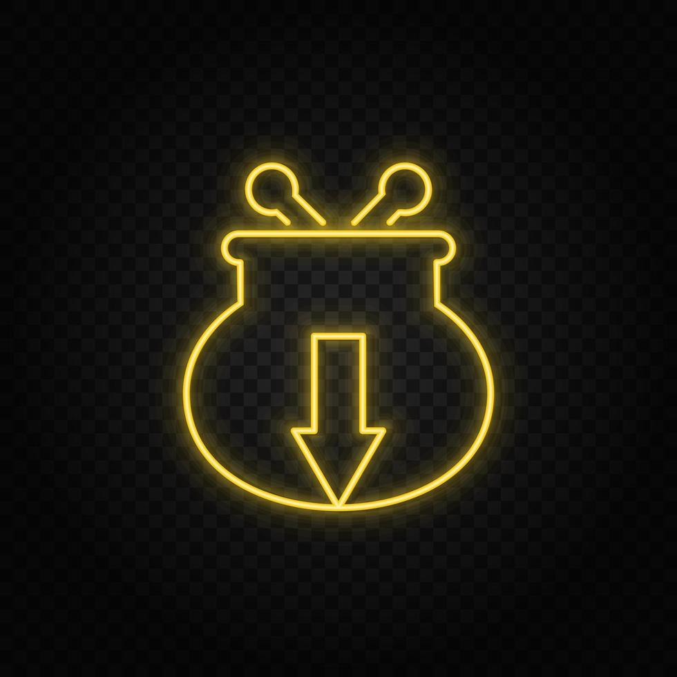 Yellow neon icon money, payment, wallet.Transparent background. Yellow neon vector icon on dark background