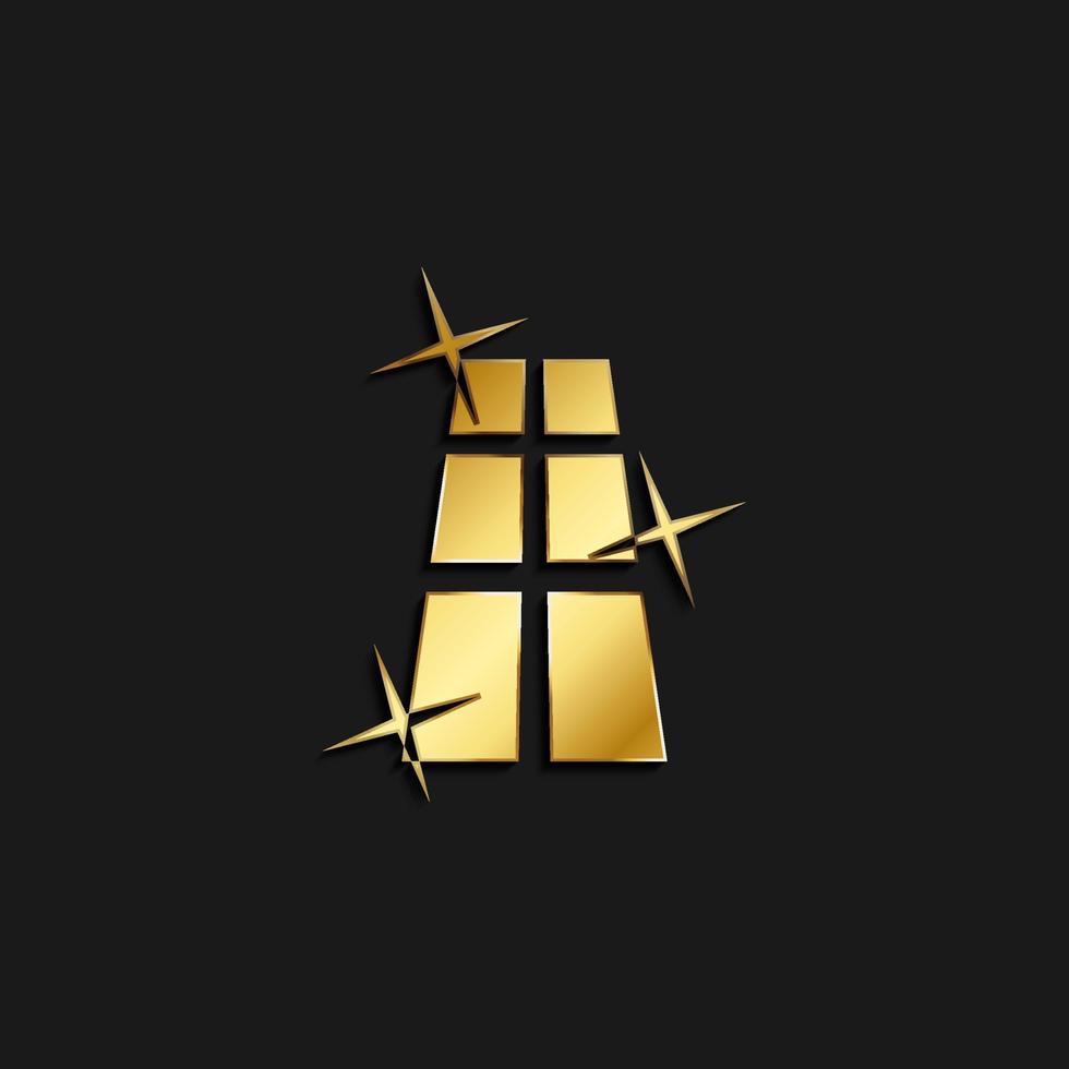 Clean, cleaning, window gold icon. Vector illustration of golden icon on dark background