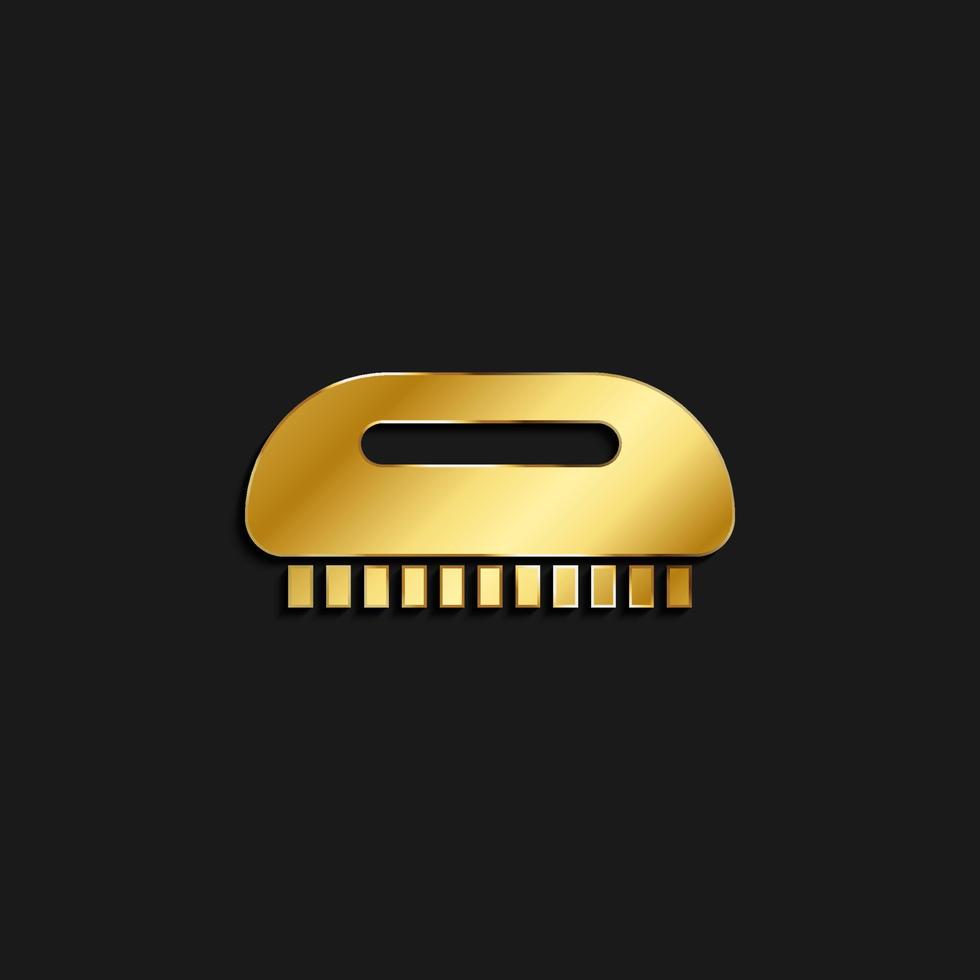 Brush, cleaning gold icon. Vector illustration of golden icon on dark background