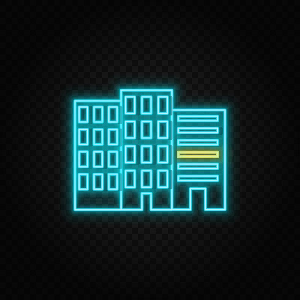 building neon vector icon. Blue and yellow neon vector icon. Vector transparent background