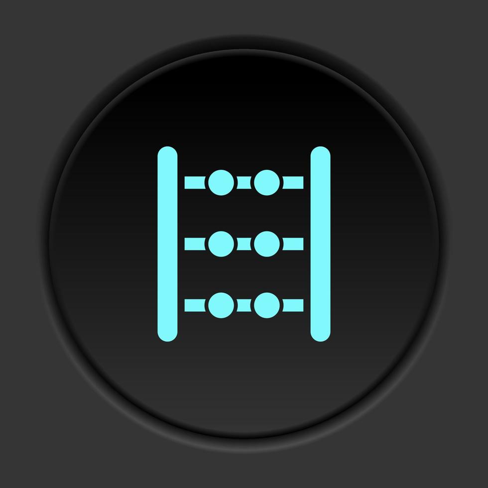 Round button icon, abacus, counting. Button banner round, badge interface for application illustration on dark background vector