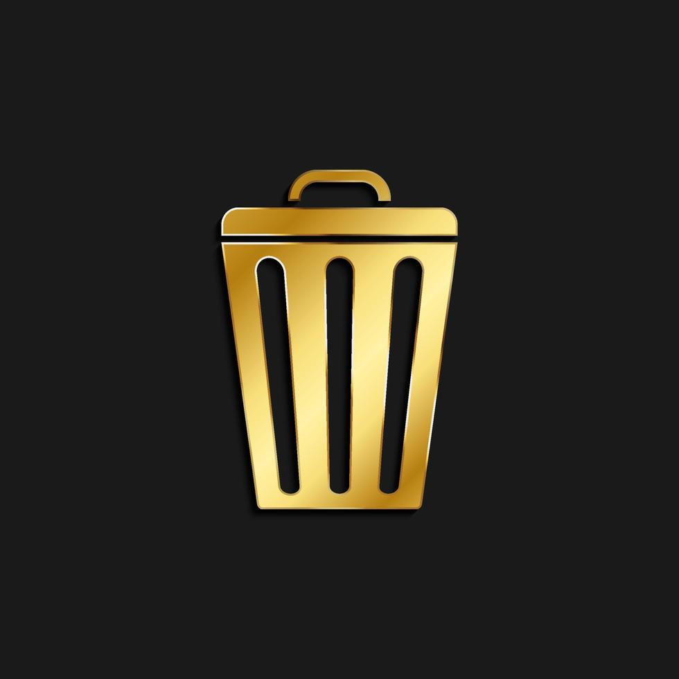 Bin, trash, can gold icon. Vector illustration of golden icon on dark background