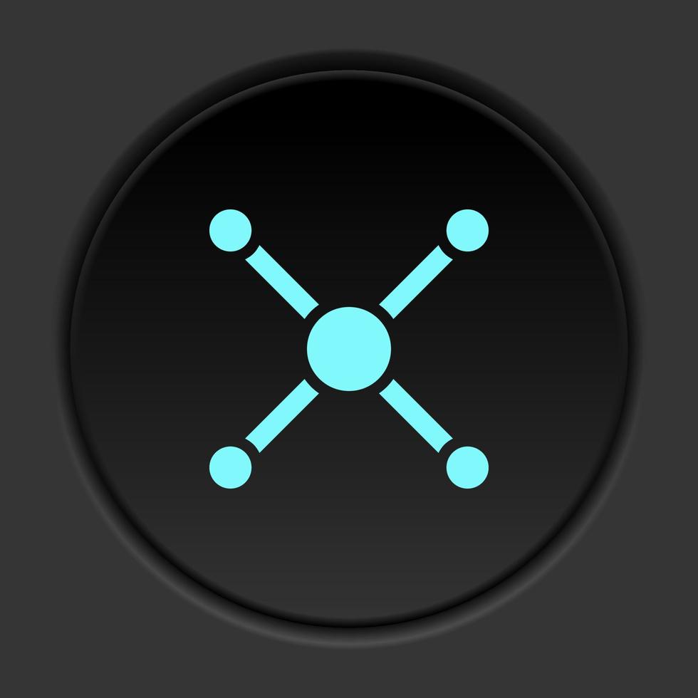 Round button icon, atom, atom bond. Button banner round, badge interface for application illustration on dark background vector