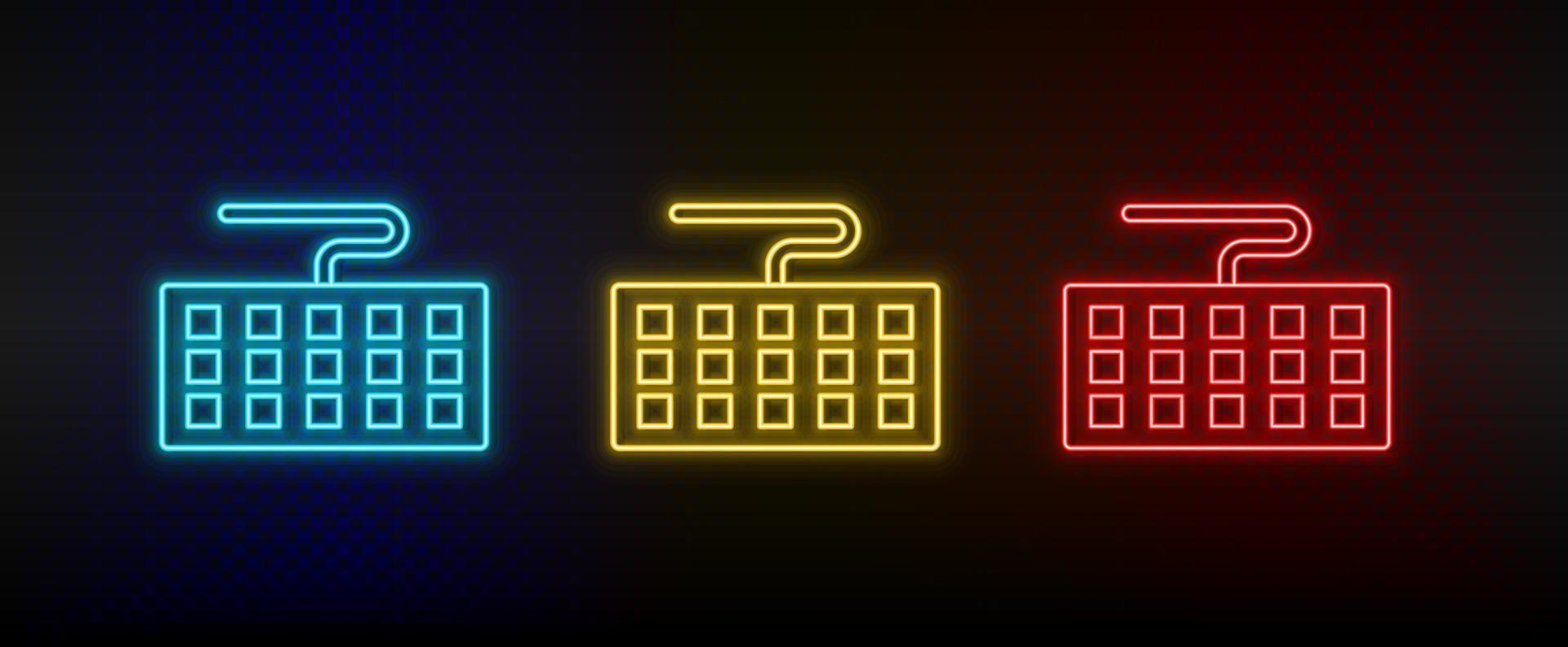 neón iconos, teclado, computadora. conjunto de rojo, azul, amarillo neón vector icono en oscurecer transparente antecedentes