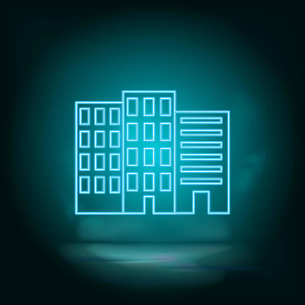 Neon building blue. Blue neon, Building vector icon. Vector background