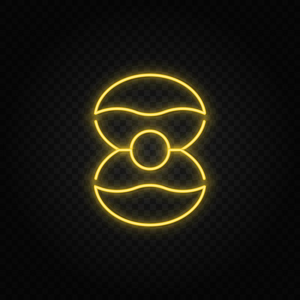 Yellow neon icon business, metaphor, pearl.Transparent background. Yellow neon vector icon on dark background