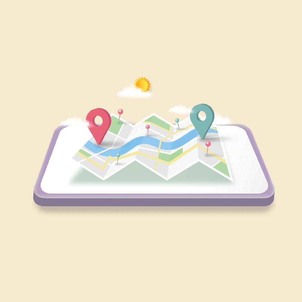 Location Map 3D pins with Navigator checking points for business. GPS. Vector illustration