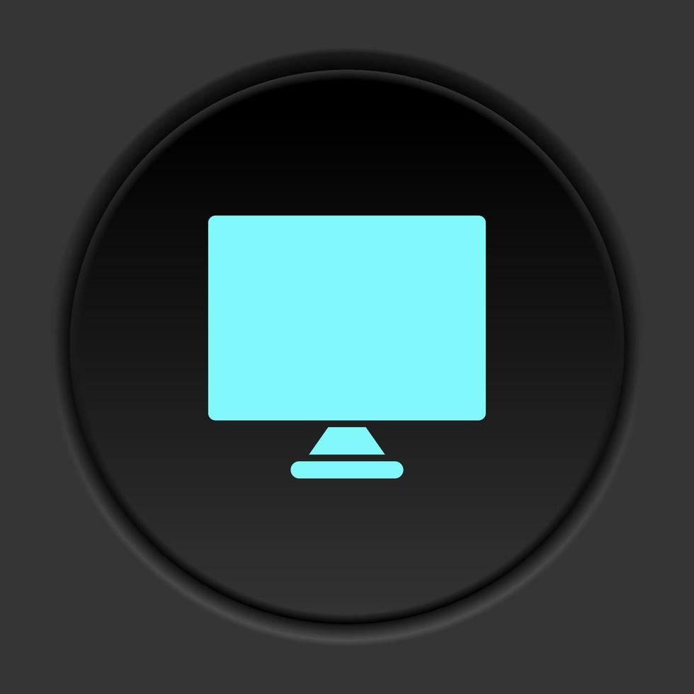 Round button icon, monitor, computer. Button banner round, badge interface for application illustration on dark background vector