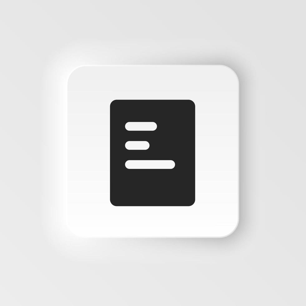 Document icon - Vector. Simple element illustration from UI concept. Document icon neumorphic style vector icon .