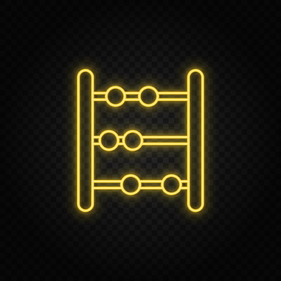 Yellow neon icon abacus, counting. Transparent background. Yellow neon vector icon on dark background