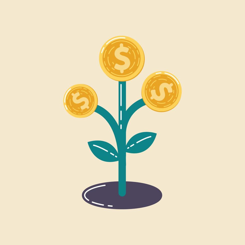 crecimiento dinero árbol planta con moneda dólar. inversión financiero comercio valores para negocio. vector ilustración