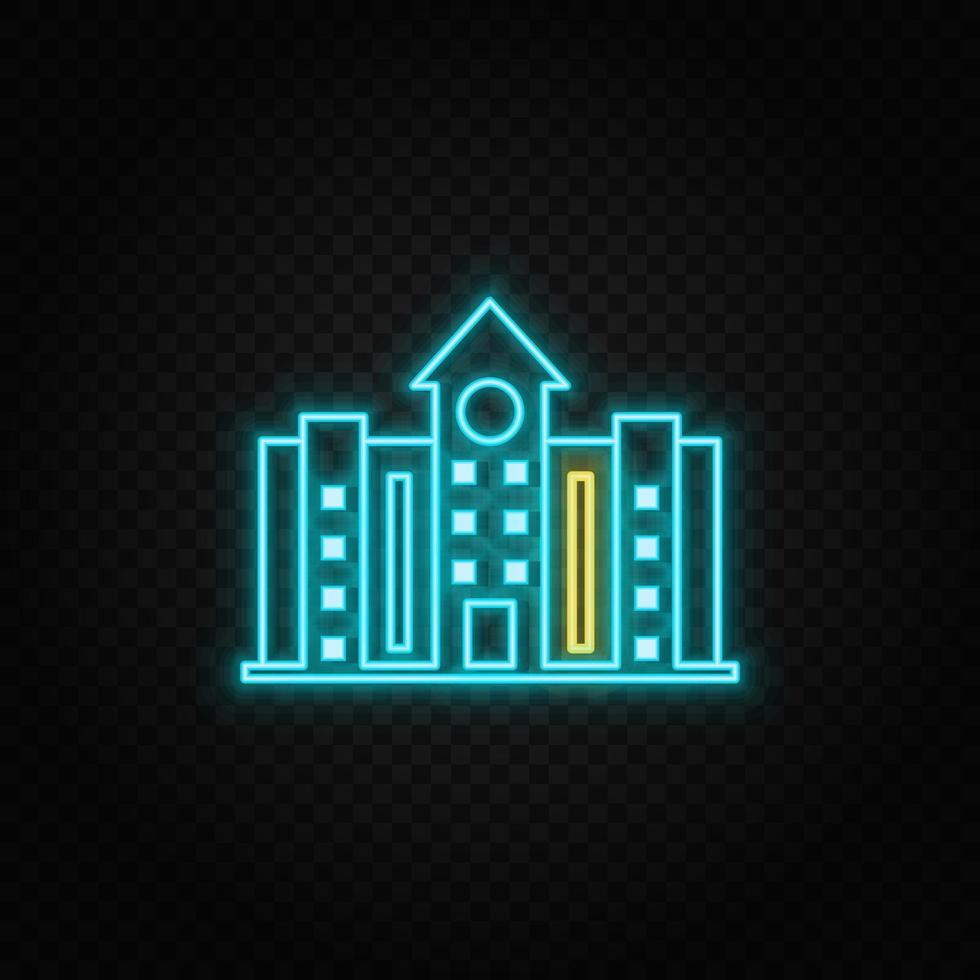 building neon vector icon. Blue and yellow neon vector icon. Vector transparent background