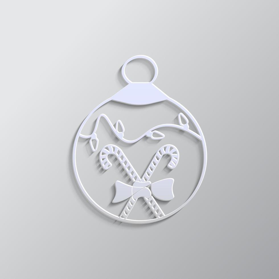 Candle, Christmas ball paper style, icon. Grey color vector background- Paper style vector icon