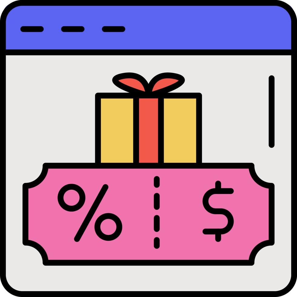 E-commerce web site, page, giftbox, coupon color vector icon.