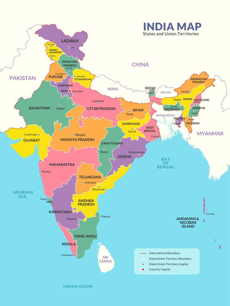 Map of India and Surrounding Borders 20970971 Vector Art at Vecteezy