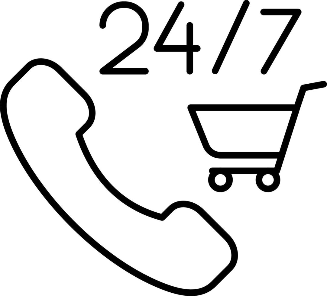 comercio electrónico teléfono, tienda de comestibles carro contorno vector icono