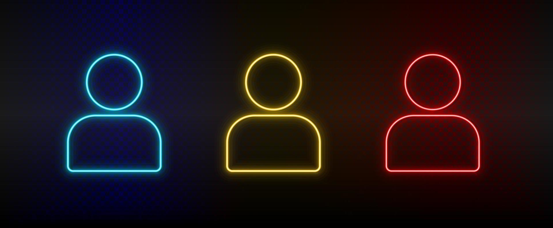 Neon icons, avatar. Set of red, blue, yellow neon vector icon on darken transparent background