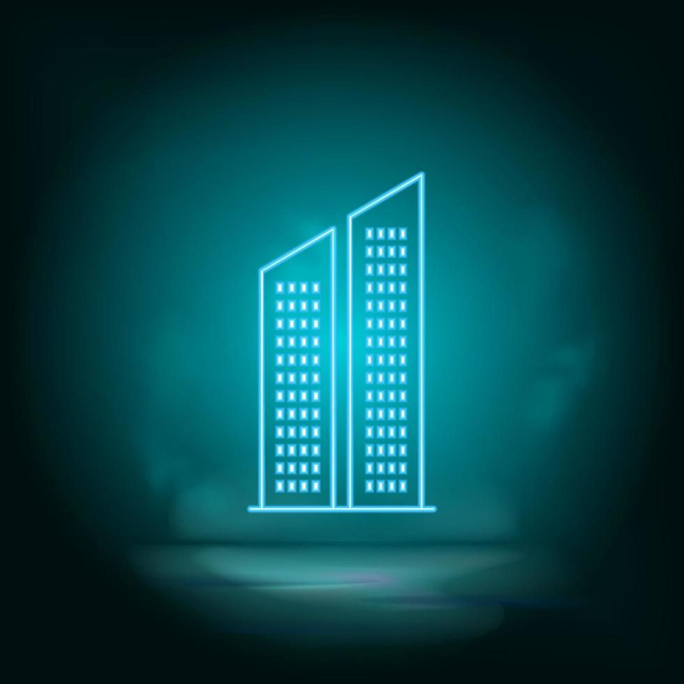 Bulding, neon blue. Blue neon, Building vector icon Vector background