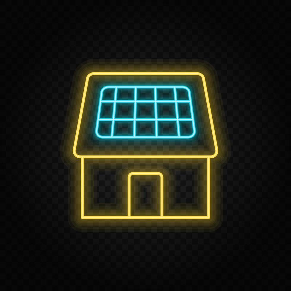 solar, home, charger neon vector icon. Blue and yellow neon vector icon. Vector transparent background