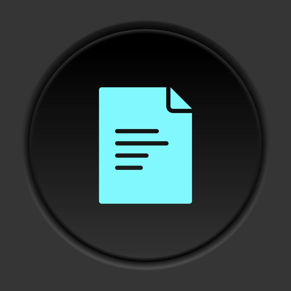 Round button icon, document. Button banner round, badge interface for application illustration on dark background vector