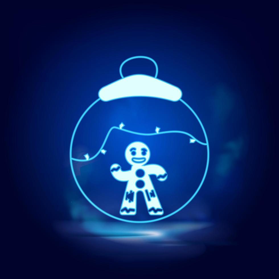 Christmas ball smoke effect neon icon. Cristmas decoration vector illustration isolated on blue.Vector neon icon illustration on white background