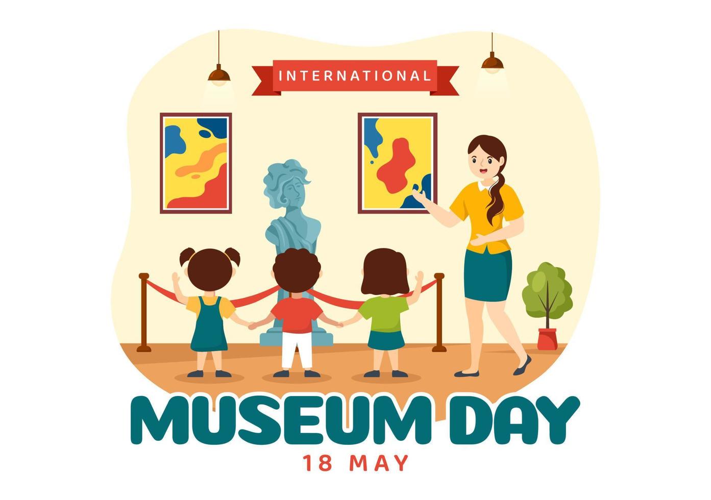 International Museum Day on May 18 Illustration with Building Gallery or Artworks in Flat Cartoon Hand Drawn for Web Banner or Landing Page Templates vector