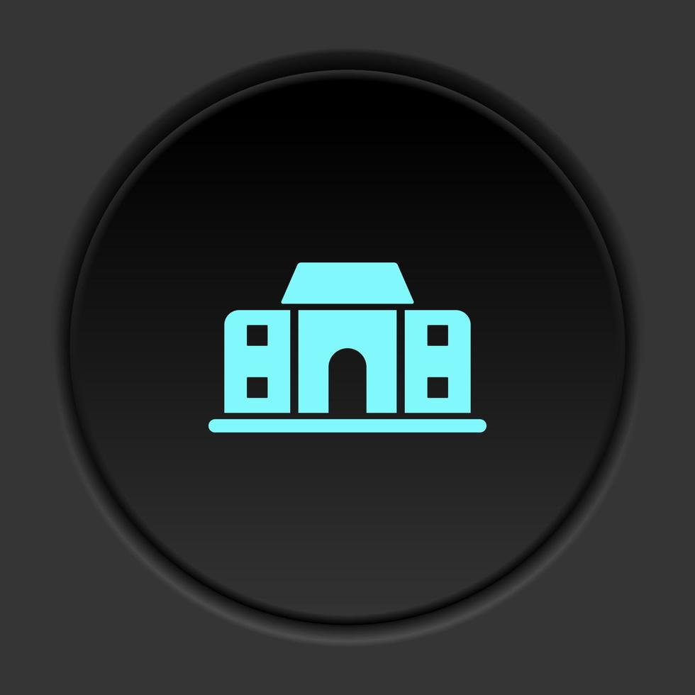 Round button icon, building, college. Button banner round, badge interface for application illustration on dark background vector